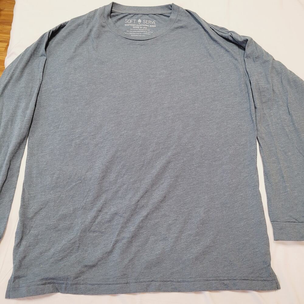 Soft Serve Top Woman XL Blue Organic Supima Cotton Crewneck Long Sleeve Tee USA